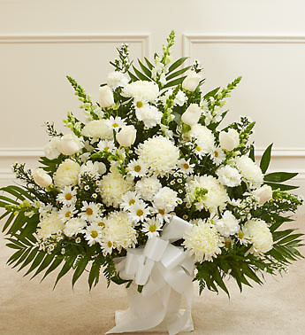 Heartfelt Tribute White Floor Basket Arrangement